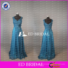 2017 ED Bridal Elegant Cap Sleeve Long Royal Blue Chiffon Mother Of The Bride Dress With Flower Sash